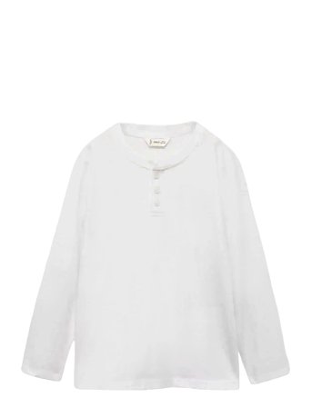Mango Long Sleeve Cotton T-Shirt - White - 3-4