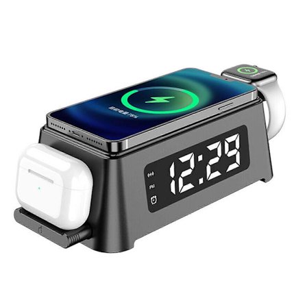 4 i 1 Digitalt Skrivebords-Alarmur-Termometer-Qi-Trådløs-Oplader Til Iphone dt