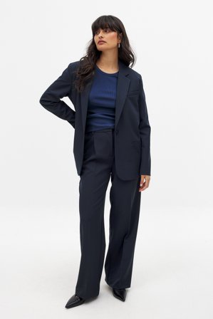 NA-KD Pantalon de costume taille haute en tissu épais - Pantalon cigarette - Bleu Marine - EU 36