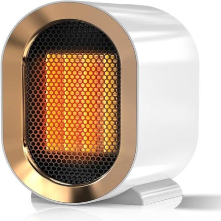 Bärbar energisparande inomhusvärmare, tvåhastighets bärbar kontorsfläktvärmare med justerbar luftvolym, överhettningsskydd och tippskydd Vit
