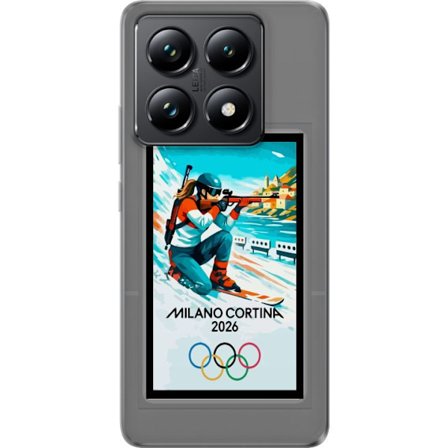 Kompatibelt Mobildeksel til Xiaomi 14T Retroplakat Cortina Milano 2026 med fjell, vintersportsutøvere, italienske trikolor, Milano-katedralen og olymp