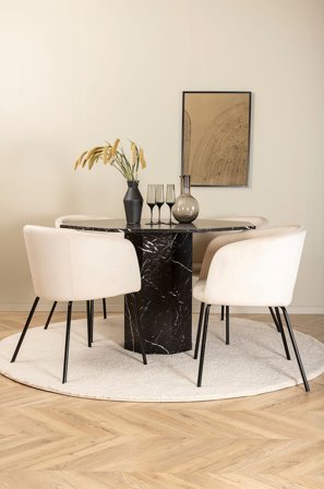 Venture Home - Matgrupp Marbs med 4 st matstolar Berit - Svart - Matgrupp 4 personer - Från Homeroom