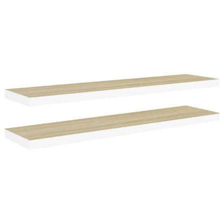 Vidaxl Svävande Vägghyllor 2 St Ek Och Vit 120x23,5x3,8 Cm Mdf Brun