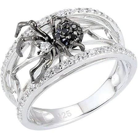 Personlighet Mode Kreativ 925 Sterling Silver Tumringar Vintage 3D Svart Spindel Ihålig Ring