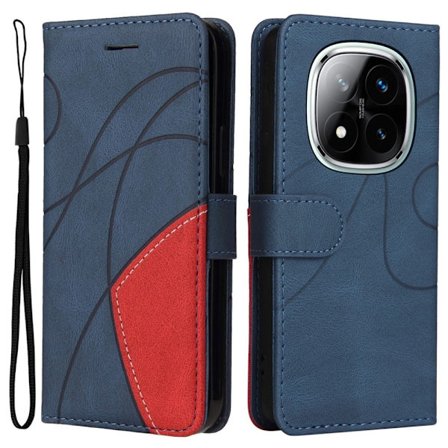 Texturerat läder Xiaomi Redmi Note 14 Pro 5G / Xiaomi Redmi Note 14 Pro Plus 5G fodral med handledsband - Blå