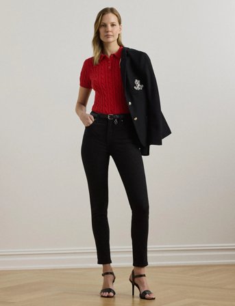 Lauren Ralph Lauren Cable-Knit Cotton Polo Sweater - Red - M