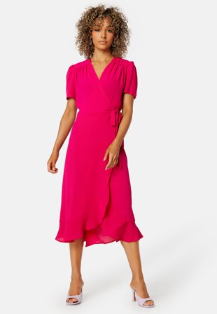 John Zack Short Sleeve Wrap Dress Hot Pink Klær