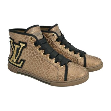 Louis Vuitton Vintage Pre-owned Louis Vuitton High Top Baskets In Bronze Animal Print With Gold Sequin Logo , Bruin , Dames , Maat: 38 EU