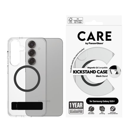 PanzerGlass CARE CASE TRANS W. BLK KICKSTAND QI SAMSUNG S25+ ACCS