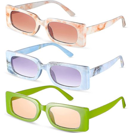 3 st Retro Rektangulära Solglasögon Chunky Glasögon Vintage 90-tal Solglasögon Kvadrat Ram Dam Solglasögon