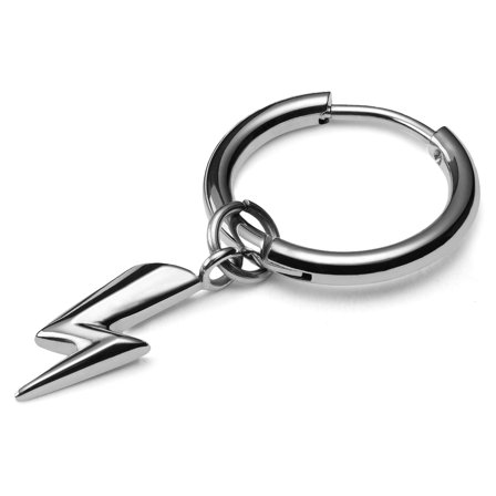 Sølvfarvet Drop Hoop Stålørering m. Lyn Vedhæng til mænd - Hoop øreringe m. vedhæng