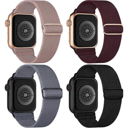 4-pack stretchiga nylon elastiska band kompatibla med Apple Watch 42mm 44mm 45mm, justerbara flätade sport elastiska handledsband för kvinnor män för 
