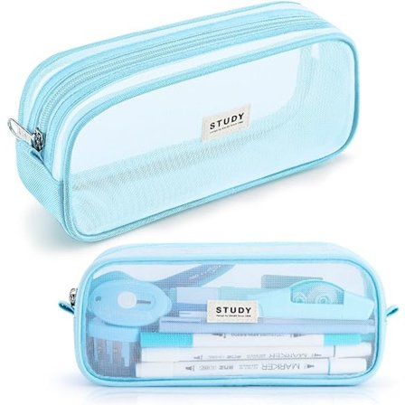 Ruutukuosi Mesh-kynäkotelo, suuri kapasiteetti, vetoketjullinen kynäpussi, yksinkertainen paperitavarakassi, esteettinen kynäpussi kouluun, teini-