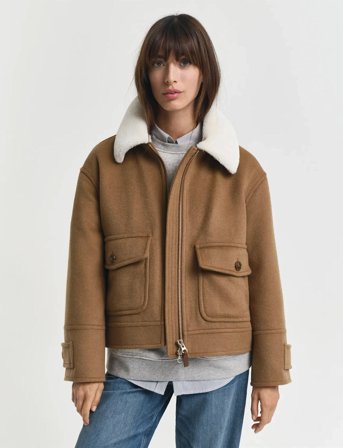 GANT Wool Blend Flight Jacket - Brown - L