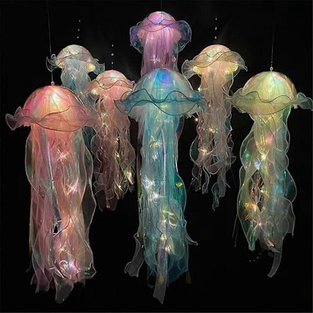 5 stk. Jellyfish Natlampe Bærbar Blomsterlampe Hængende Jellyfish Lys til Soveværelse Værelse Atmosfære