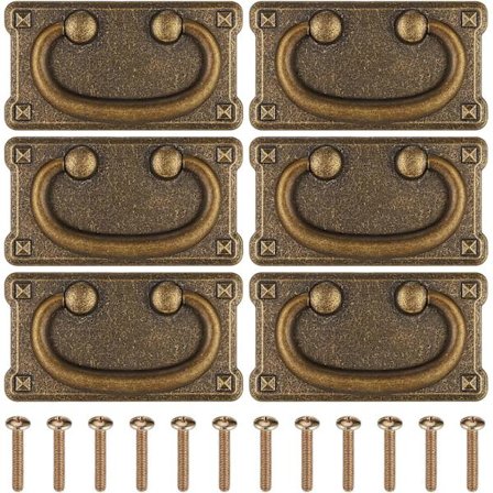 Vintage skuffeplader, 6 stk. antikke kaffebronze skuffeplade, håndtag i zinklegering, vintage rektangulære skuffeplader, dråbeformede skuffeplader, 