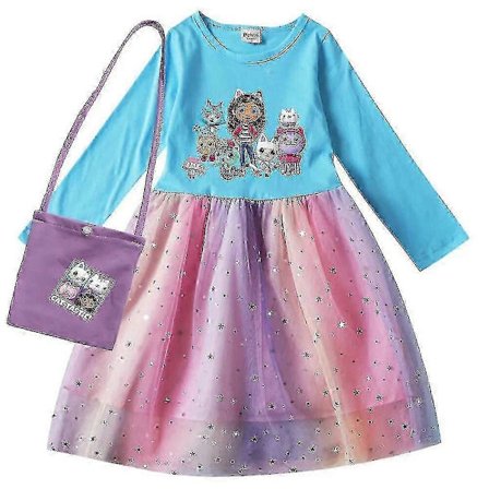Gabby Cats Baby Jentekjoler Barn Gabbys Dukkehus Klær Karneval Cosplay Kostyme Barn Langermet Hverdagskjole Med Veske