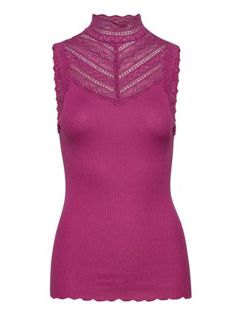 Silk Top W/ Lace T-shirts & Tops Sleeveless Rosa Rosemunde*Betinget Tilbud