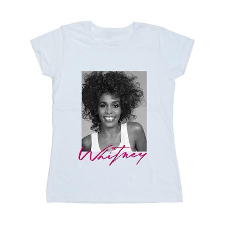 Whitney Houston Dam/Kvinnor Leende Foto Bomull T-shirt L White L