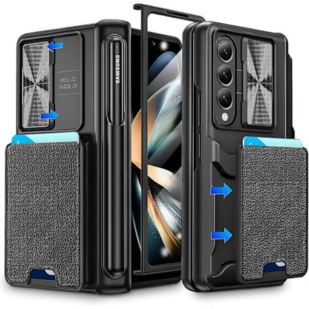Z Fold 5-deksel, lommebokdeksel kompatibel med Samsung Galaxy Z Fold 5 med skjermbeskytter og pennspor og kortholder og skyvekameradeksel og hengsel