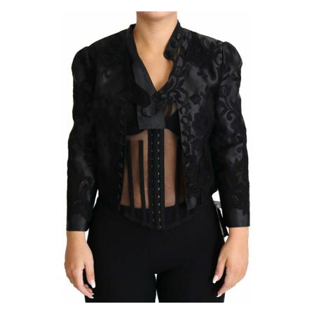 Dolce & Gabbana, Lace Sheer Corset Organza Jacket Czarny, Kobieta, Rozmiar: S