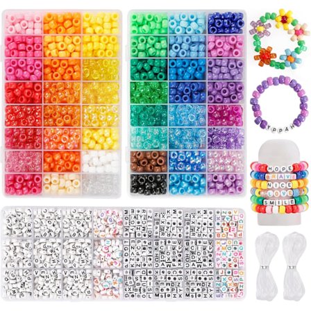 3960 stk. Ponyperler til venskabsarmbåndssæt, 48 farver Kandi-perler, 2400 stk. Plastik Regnbue i bulk og 1560 stk. Bogstavperler [YDE]