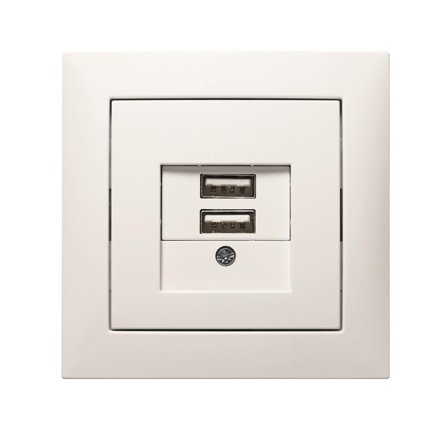 Hager 6326021909 Ladduttag 2 x USB, 3A, vit, Strömbrytare & vägguttag