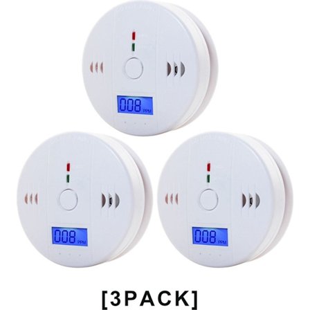 3X CO Kolmonoxiddetektor, CO-detektor, Brandvarnare, Gasdetektor, 10 x 10 x 4 cm