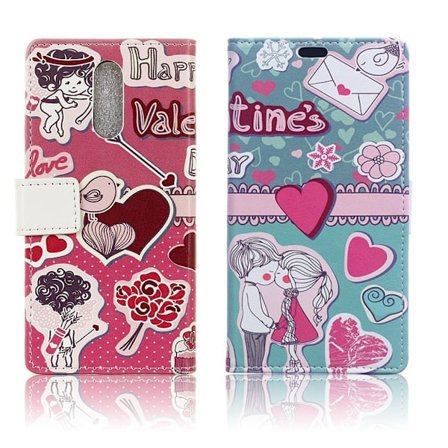 Nokia 6.1 Plus beskyttelsesetui i kunstlæder med smukt mønster og pung - Kærlighedselementer og kærestepar