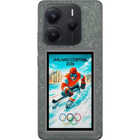 Kompatibel Mobilcover til Xiaomi Redmi Note 14 5G Curling illustration med spillere og sten på isen, Milano Cortina 2026, snedækkede stænk og olympisk