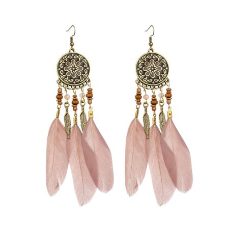 Kvinnors fjäderörhängen bohemiska fransar tofs långa