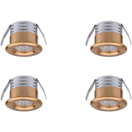 Sett med 4 mini LED-innfelte spotlights, 3 W, varm hvit gull