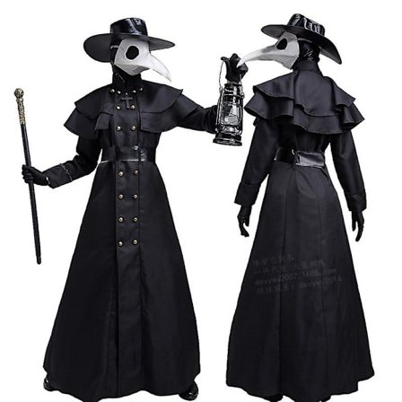 Halloween Medieval Hooded Robe Plague Doctor Cosplay Costume Mask Hat For Men -a