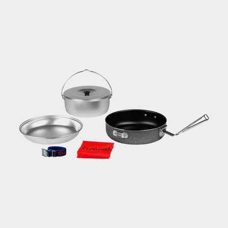 Camping set Trangia 124-T, with 1 saucepan with lid & 1 plate in UL / UltraLight aluminium + 1 frying pan in NS / Non Stick Teflon + strap & case