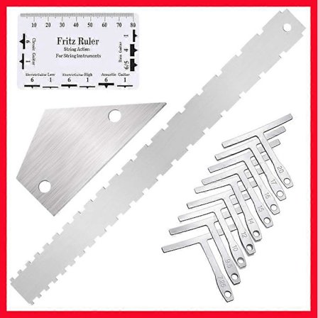 12 kpl kitaranrakentajan työkalut kitaran säteen mittari kielten korkeuden säädin suorat reunat viivain otelaudan kallistuksen korjaussarja