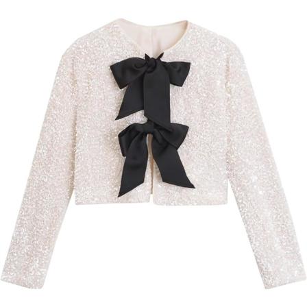 ivimos Dam långärmad crop top höst vinter paljett rosett glitter mode casual toppar blusar vit stor