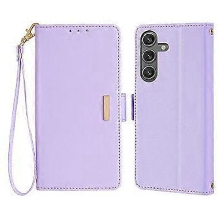 For Samsung Galaxy S25+ Lær Lommebok Etui RFID Blokkerende Stativdeksel med Håndstropp (Stil A)