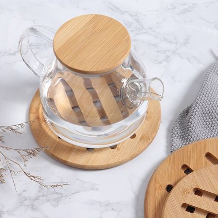 Luonnollinen bambu pannunalunen, 4 kpl liukumattomia lämmönkestäviä alusia, ZQKLA