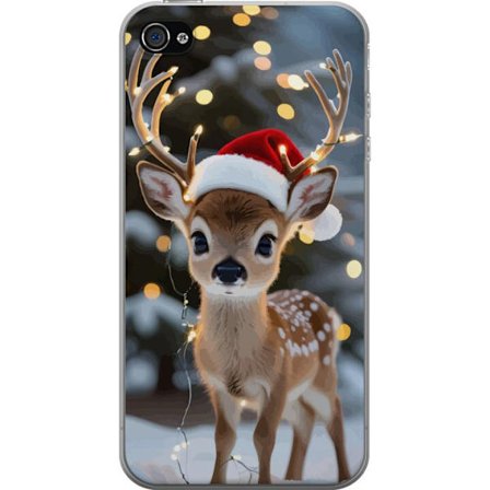 Apple iPhone 4 Gjennomsiktig deksel Søt reinsdyr med nisselue og lyslenke jule reinsdyr søt vinter festlig kawaii ferie snødekket koselig kunst