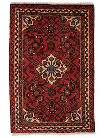Noué À La Main Hosseinabad Tapis 63X95 Persan De Laine Noir/Rouge Foncé Petit