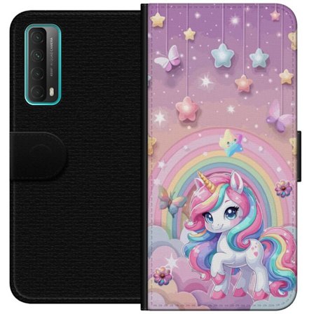 Kompatibel Tegnebogsetui til Huawei P smart 2021 Magisk enhjørning med regnbue manke, stjerner og sommerfugle mod en pastelfarvet himmel med skyer