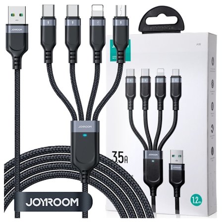 4-i-1 USB-kabel USB-A - USB-C / 2 x Lightning / Micro for lading og dataoverføring 1,2 m Joyroom S-1T4018A18 - svart