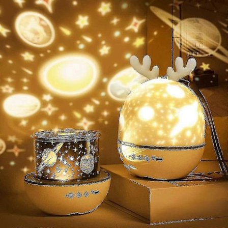 Musikalsk nattlampeprojektor for barn, 360 roterende lampe med 8 sanger og 6 projeksjonsfilmer, ideell soveromsgave