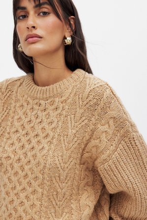 NA-KD Strickpullover mit Zopfmuster - Pullover mit Zopfmuster - Beige - XS