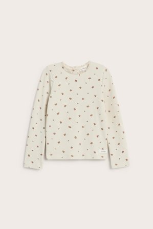 Newbie | Småblommig topp med spets | Ljusbeige