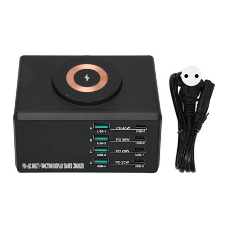 USB-laddningsstation för flera enheter 110W 8 portar Magnetisk trådlös snabbladdningsdocka för hem Hotell 100 till 240V EU-kontakt