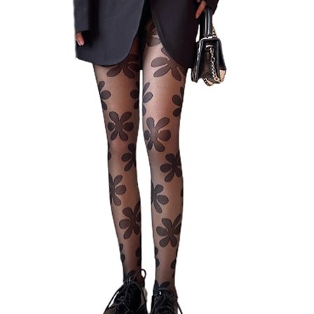 Kvinder Goth Punk Strømpebukser Store Blomster Mønstrede Lolita Sheer Tights Strømper