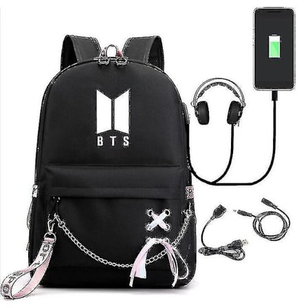 Bts Rygsæk Skole rygsæk til mandlige og kvindelige studerende Ekstern USB/hovedtelefonsport