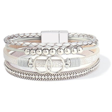 Silver Boho Wrap Armband Läder Manschett Armband Guld Pärlar Armband för Kvinnor Stapelbara Infinity Armband Smycken med