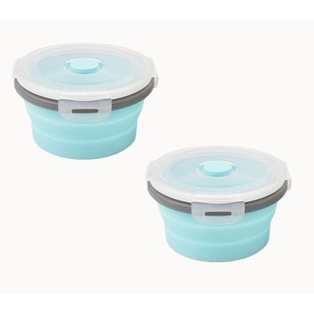 2-pak Sammenklappelige Skåle med Låg, Mikrobølgeovn- og Frysesikre Silikonebeholdere – Foldbar Madopbevaring til Madlavning, Camping, RV